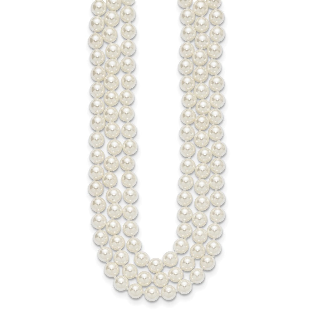 Sterling Silver Rhodium-plated 3 Row 10- White Shell Pearl Hand-knotted 18 Inch Necklace