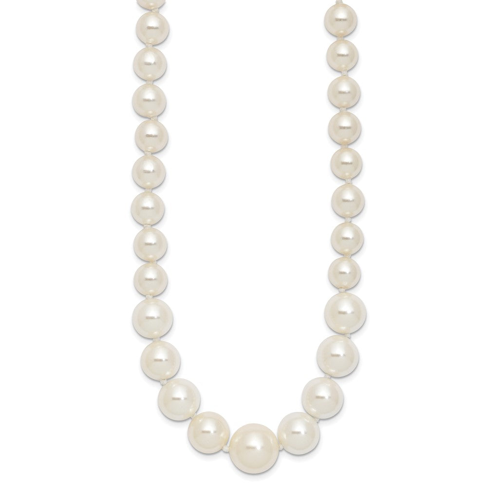 Sterling Silver Rhodium-plated 6- Graduated White Shell Pearl Hand-knotted 18 Inch Necklace