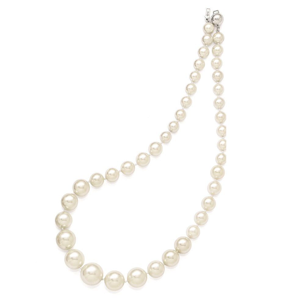 Majestik Sterling Silver Rhodium-plated 8- Graduated White Imitation Shell Pearl Hand-knotted Necklace