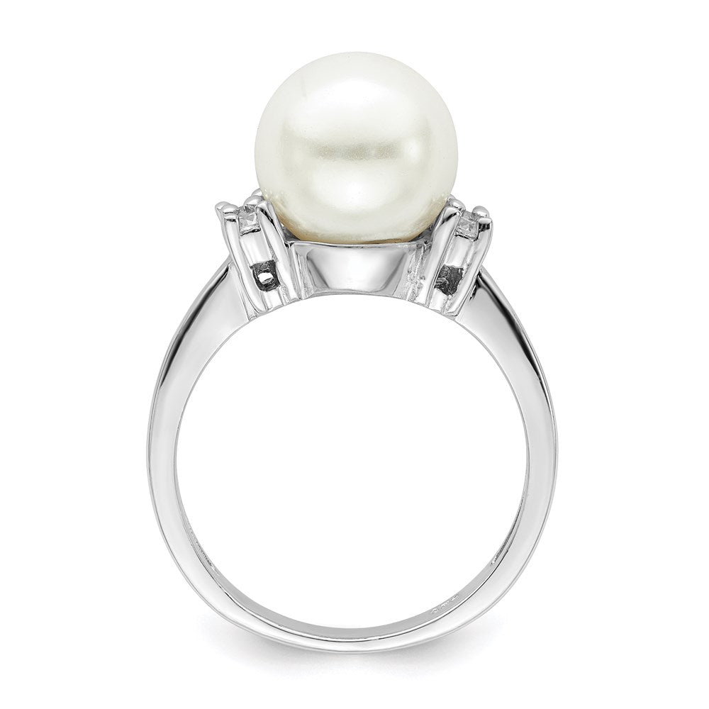 Sterling Silver Rhodium-plated Size 8 10- White Shell Pearl and CZ Ring