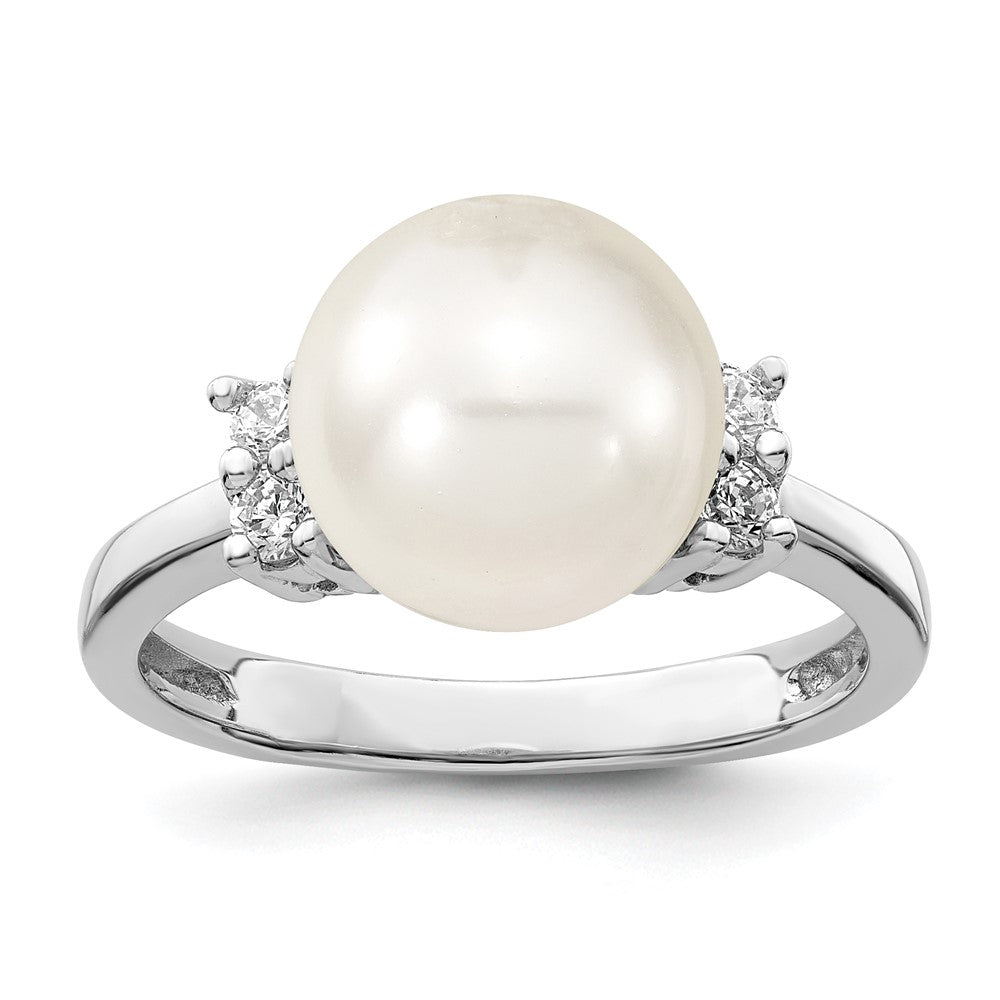 Majestik Sterling Silver Rhodium-plated Size 6 10- White Imitation Shell Pearl and CZ Ring