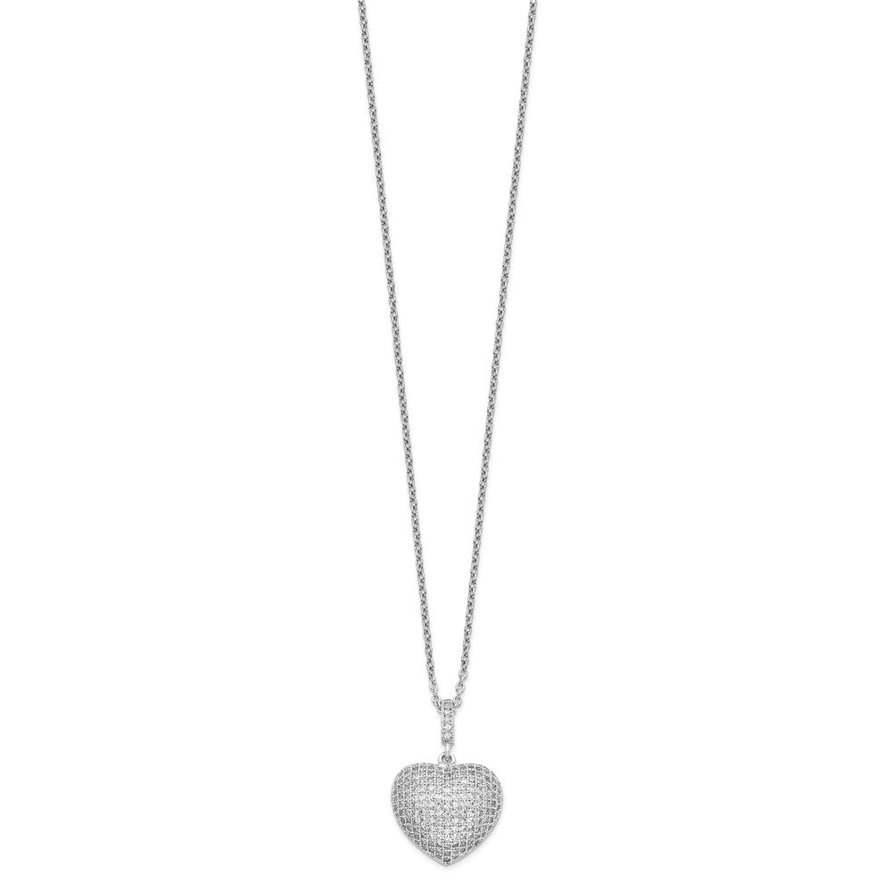 Brilliant Embers Sterling Silver Rhodium-plated 170 Stone Micro Pav CZ Heart Necklace with 2 Inch Extender