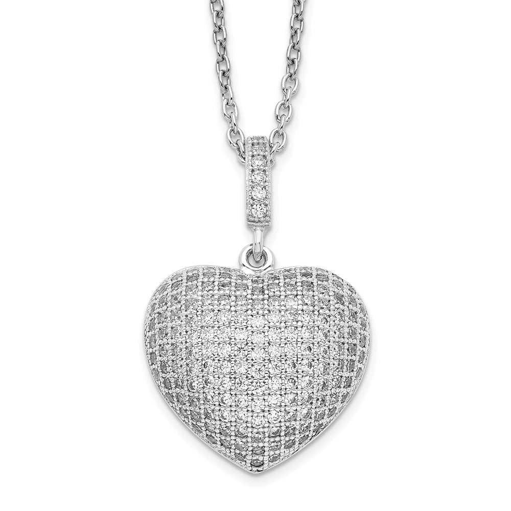 Brilliant Embers Sterling Silver Rhodium-plated 170 Stone Micro PavÇ CZ Heart Necklace with 2 Inch Extender