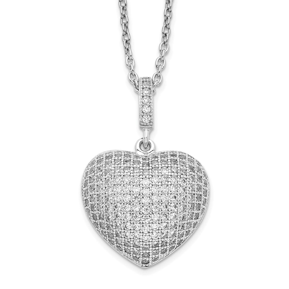 Brilliant Embers Sterling Silver Rhodium-plated 170 Stone Micro Pav CZ Heart Necklace with 2 Inch Extender
