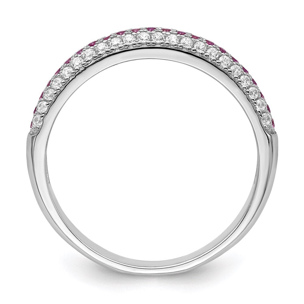 Brilliant Embers Sterling Silver Rhodium-plated 67 Stone Red and White Micro Pav¬Ç CZ Polished Ring