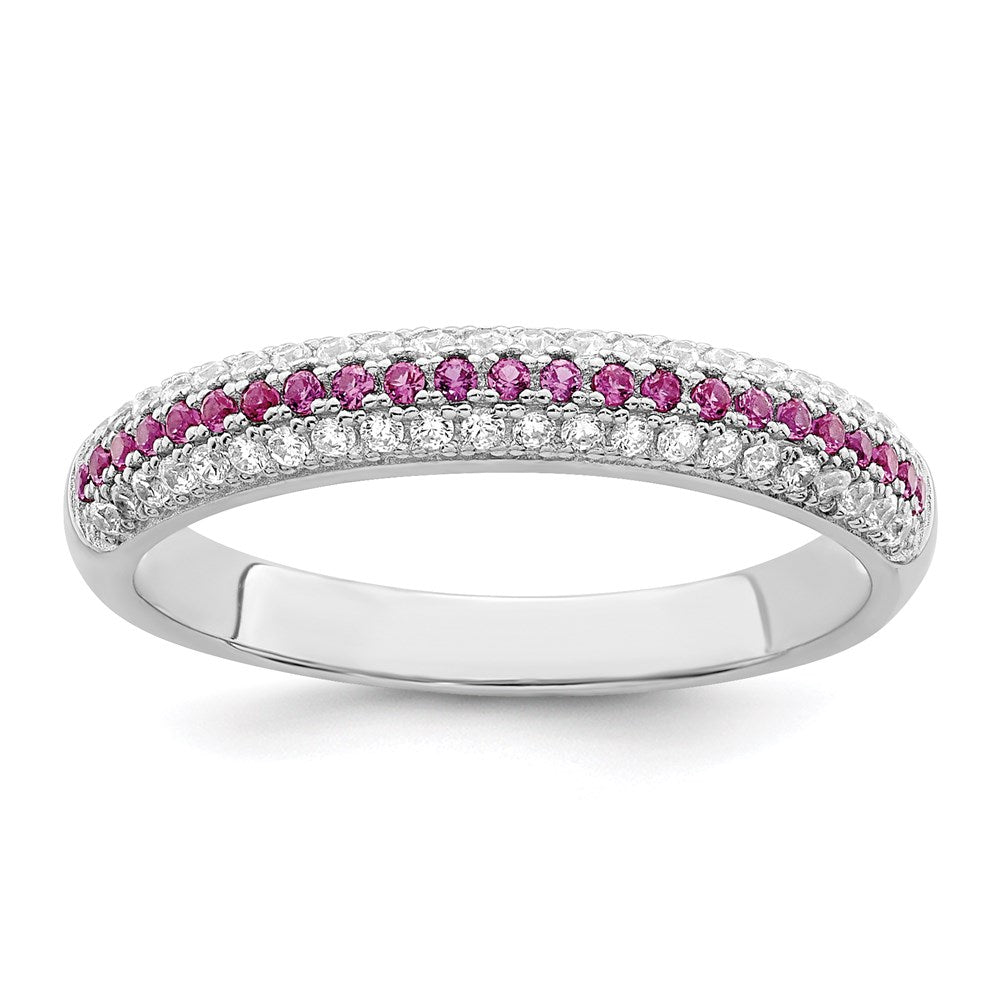 Brilliant Embers Sterling Silver Rhodium-plated 67 Stone Red and White Micro Pav CZ Polished Ring