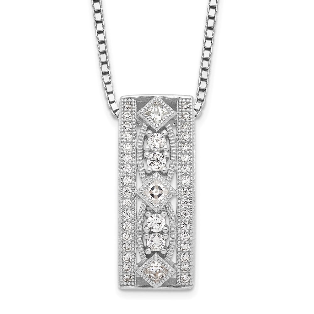 Brilliant Embers Sterling Silver Rhodium-plated 41 Stone Micro Pav CZ Polished Necklace with 2 Inch Extender