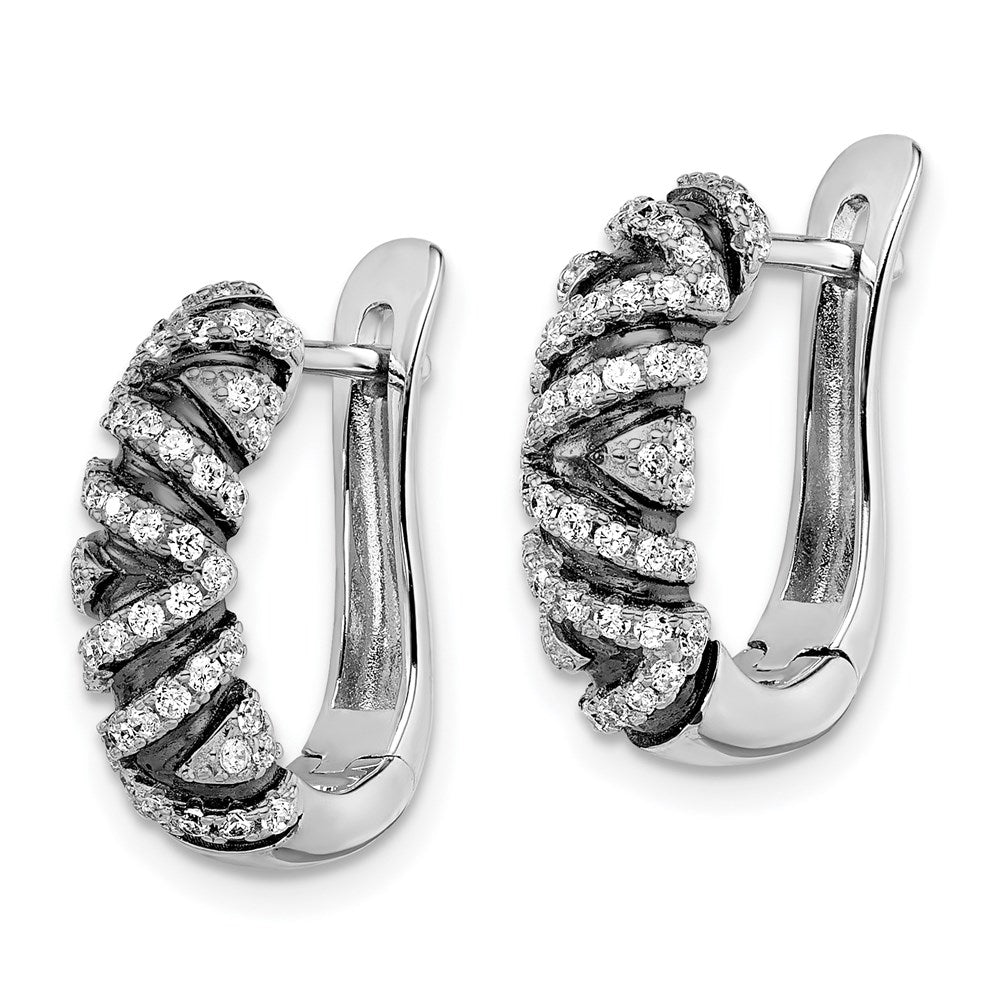 Brilliant Embers Sterling Silver Rhodium-plated 96 Stone Micro Pav CZ Hinged Hoop Earrings