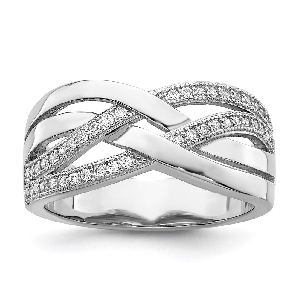 Brilliant Embers Sterling Silver Rhodium-plated 44 Stone Micro Pav CZ Polished Ring