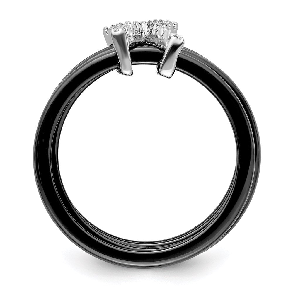 Brilliant Embers Sterling Silver Rhodium-plated 17 Stone Micro PavÂ CZ X Ceramic Ring