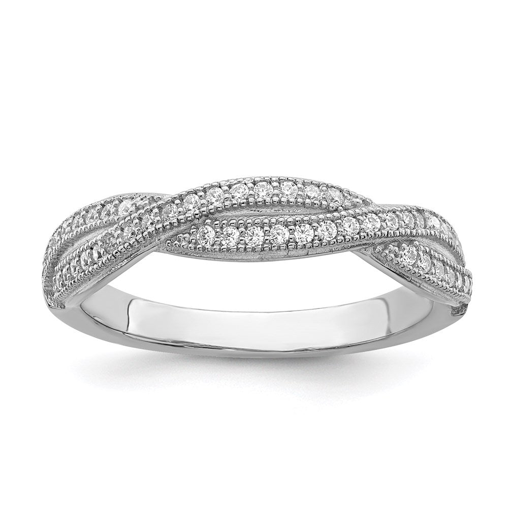 Brilliant Embers Sterling Silver Rhodium-plated 48 Stone Criss Cross Micro Pav CZ Polished Ring