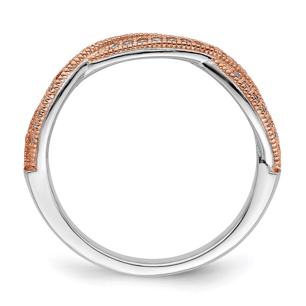 Brilliant Embers Sterling Silver Rose Gold-plated Rhodium-plated 48 Stone Criss Cross Micro Pav CZ Polished Ring
