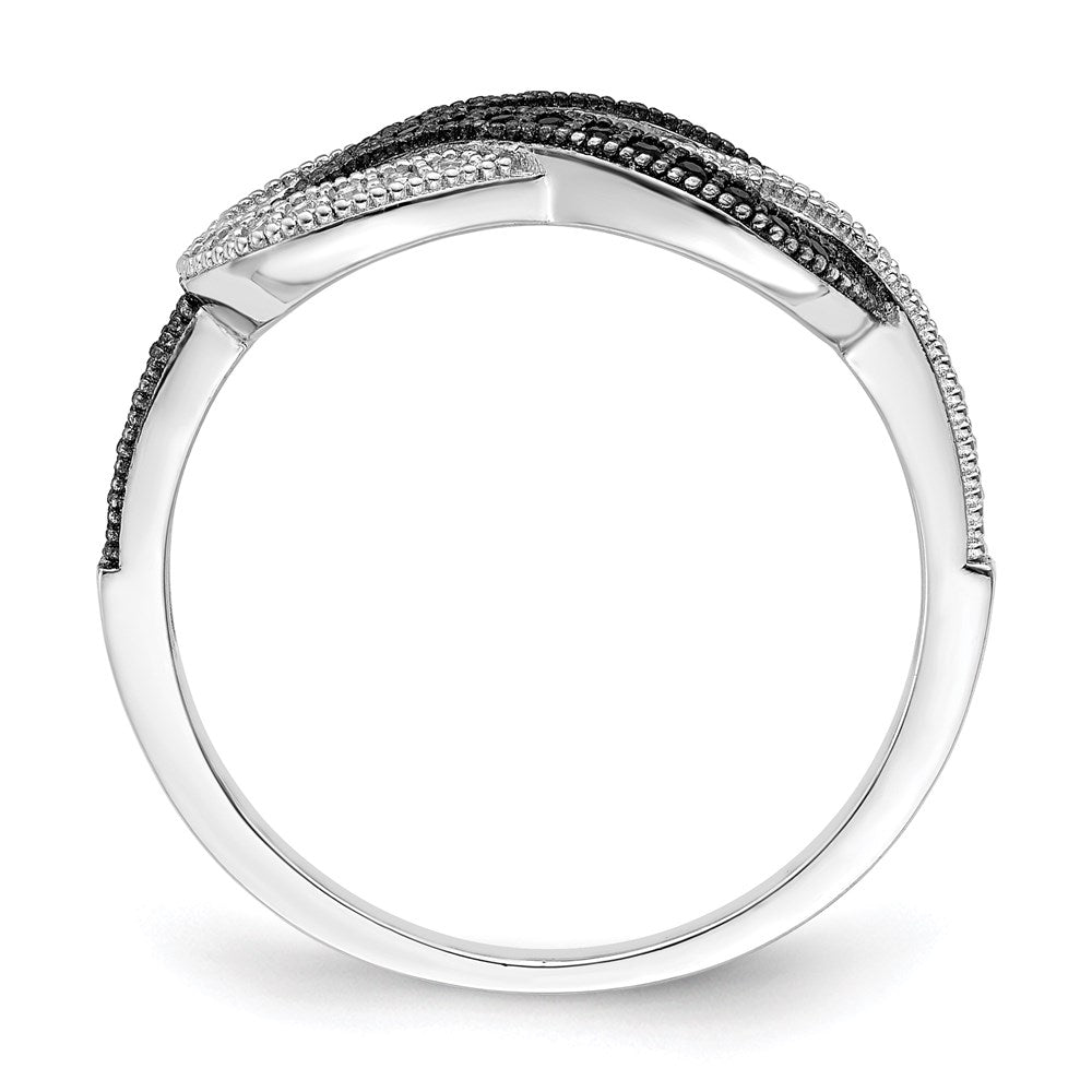 Brilliant Embers Sterling Silver Rhodium-plated 59 Stone Micro Pav Black and White CZ Polished Ring