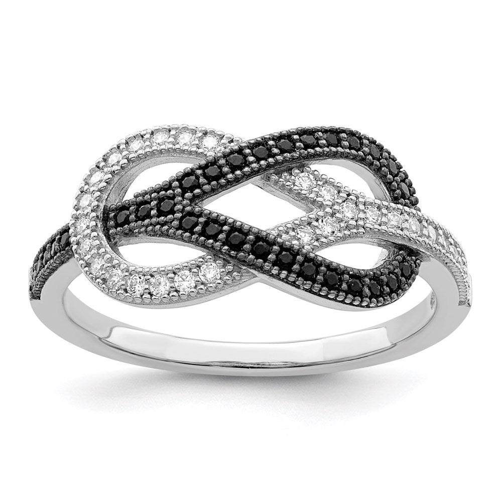 Brilliant Embers Sterling Silver Rhodium-plated 59 Stone Micro Pav Black and White CZ Polished Ring