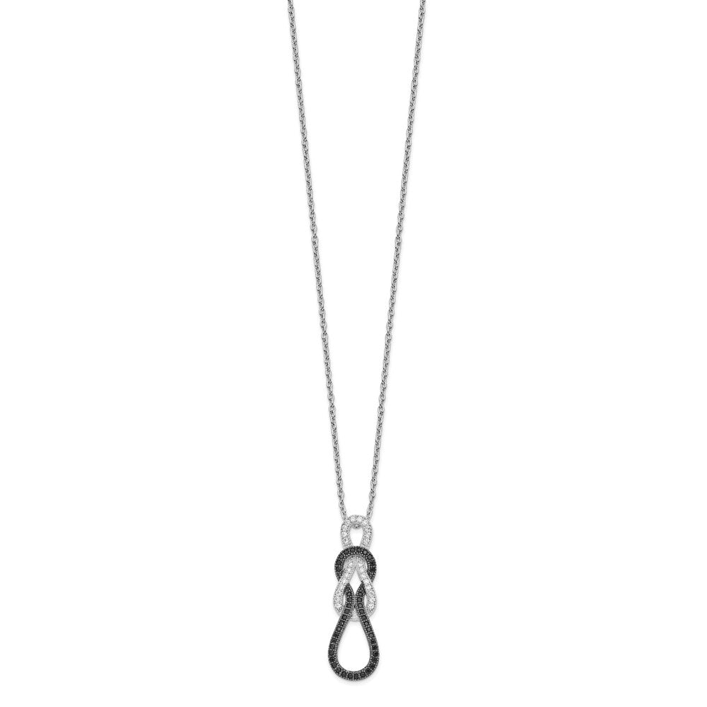 Brilliant Embers Sterling Silver Rhodium-plated 68 Stone Micro Pav Black and White CZ Polished Necklace with 2 Inch Extender