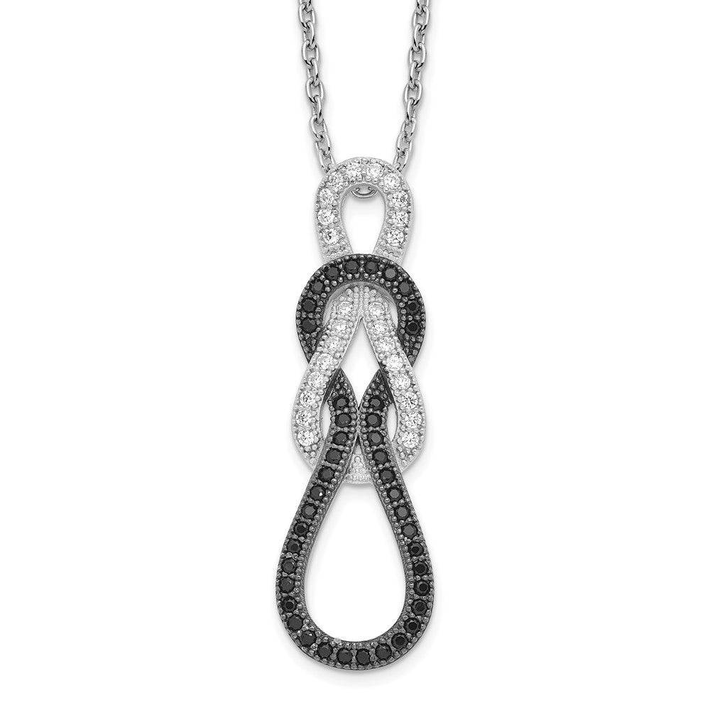 Brilliant Embers Sterling Silver Rhodium-plated 68 Stone Micro Pav¬Ç Black and White CZ Polished Necklace with 2 Inch Extender