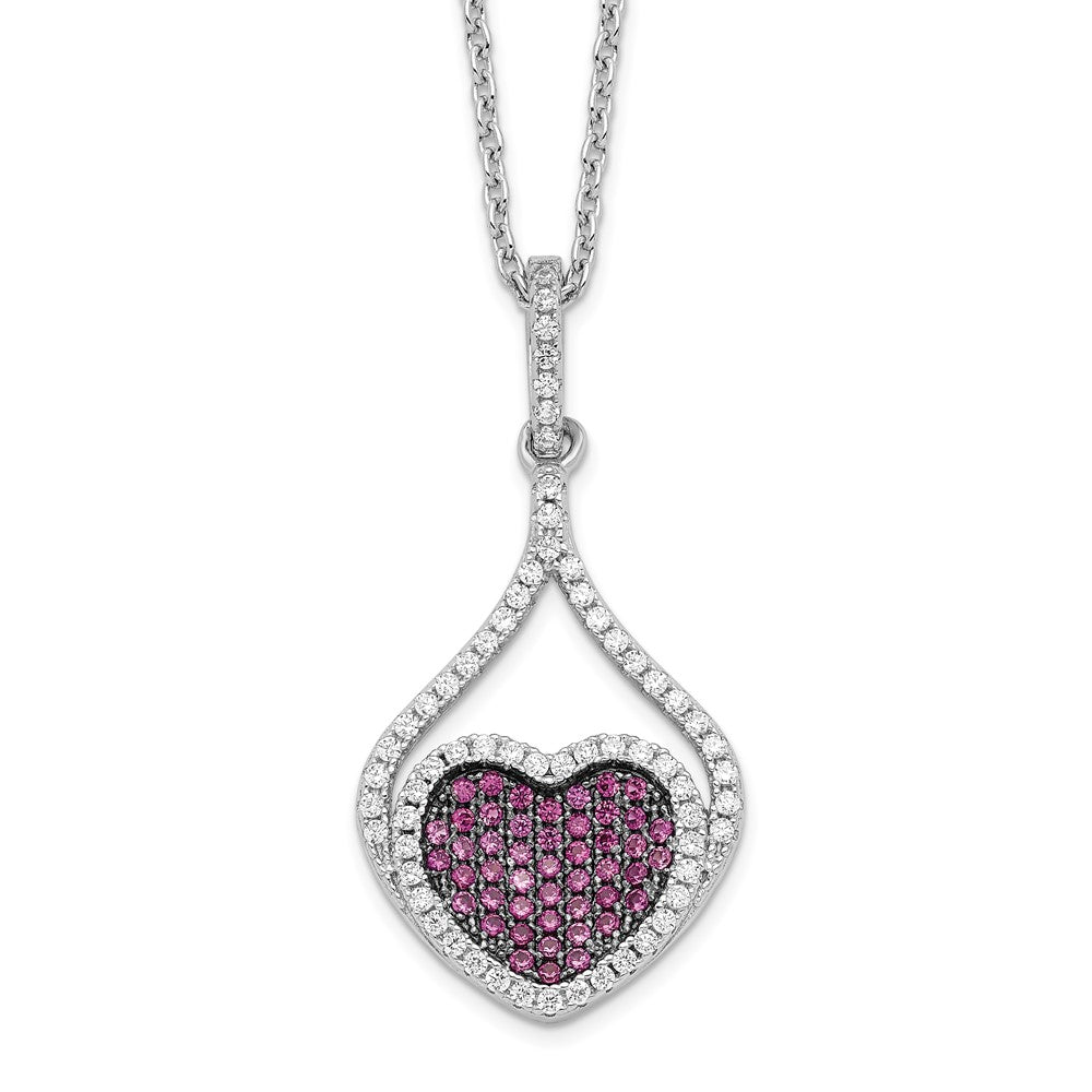 Brilliant Embers Sterling Silver Rhodium-plated 112 Stone Red and White Micro PavÇ CZ Heart Necklace with 2 Inch Extender