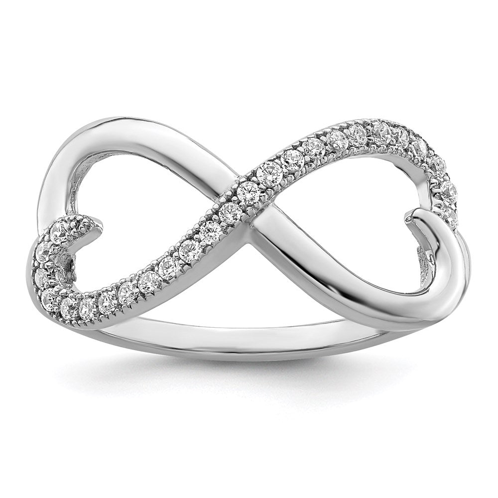 Brilliant Embers Sterling Silver Rhodium-plated 20 Stone Micro PavÂ CZ Heart Ring