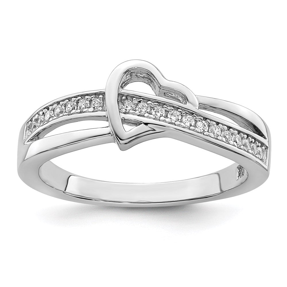 Brilliant Embers Sterling Silver Rhodium-plated 20 Stone Micro PavÂ CZ Heart Ring