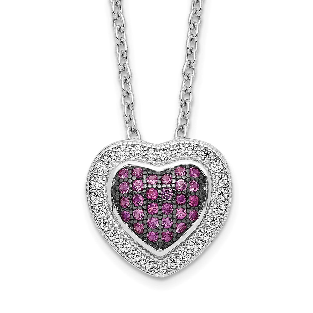 Brilliant Embers Sterling Silver Rhodium-plated 112 Stone with extender Lobster Clasp Micro PavÇ Red and White CZ Heart Necklace with 2 Inch Extender