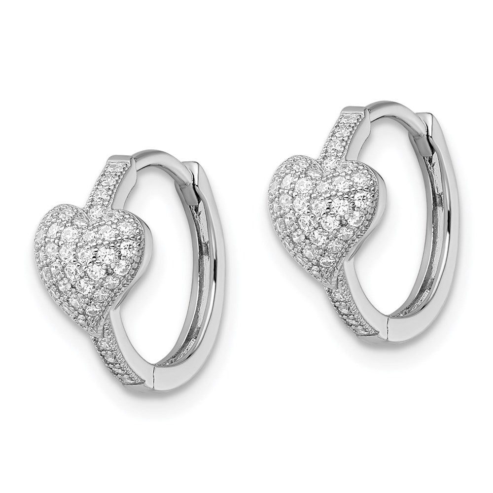 Brilliant Embers Sterling Silver Rhodium-plated 78 Stone Micro Pav¬Ç CZ Heart Hinged Hoop Earrings