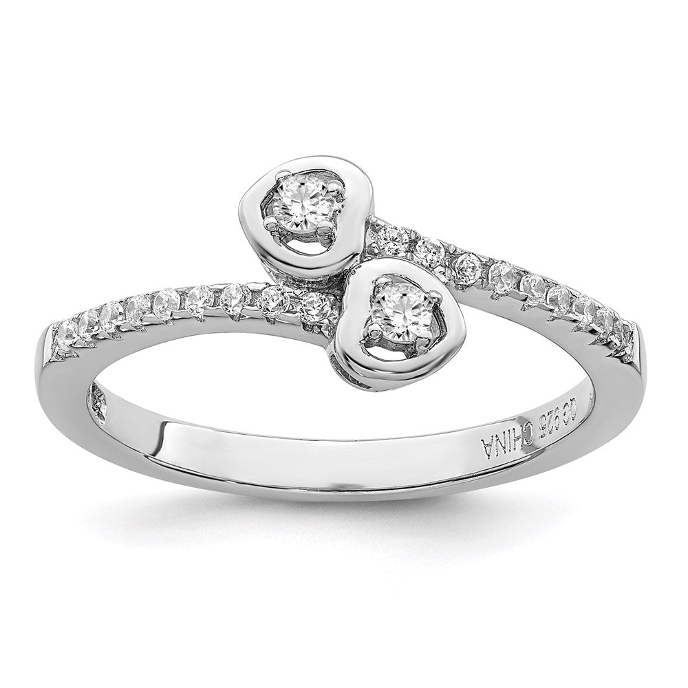Brilliant Embers Sterling Silver Rhodium-plated 21 Stone Micro PavÂ CZ Heart Ring