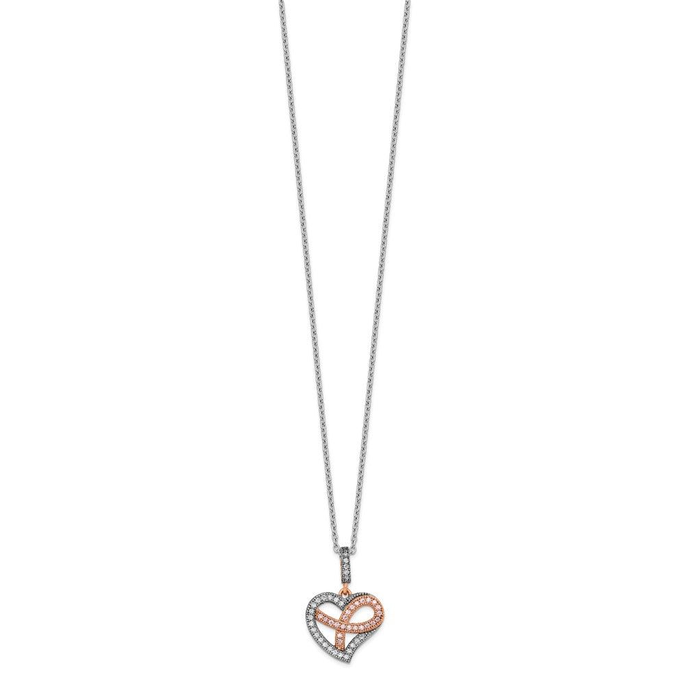 Brilliant Embers Sterling Silver Rose Gold-plated Rhodium-plated 49 Stone Micro PavÇ CZ Polished Heart Necklace with 2 Inch Extender