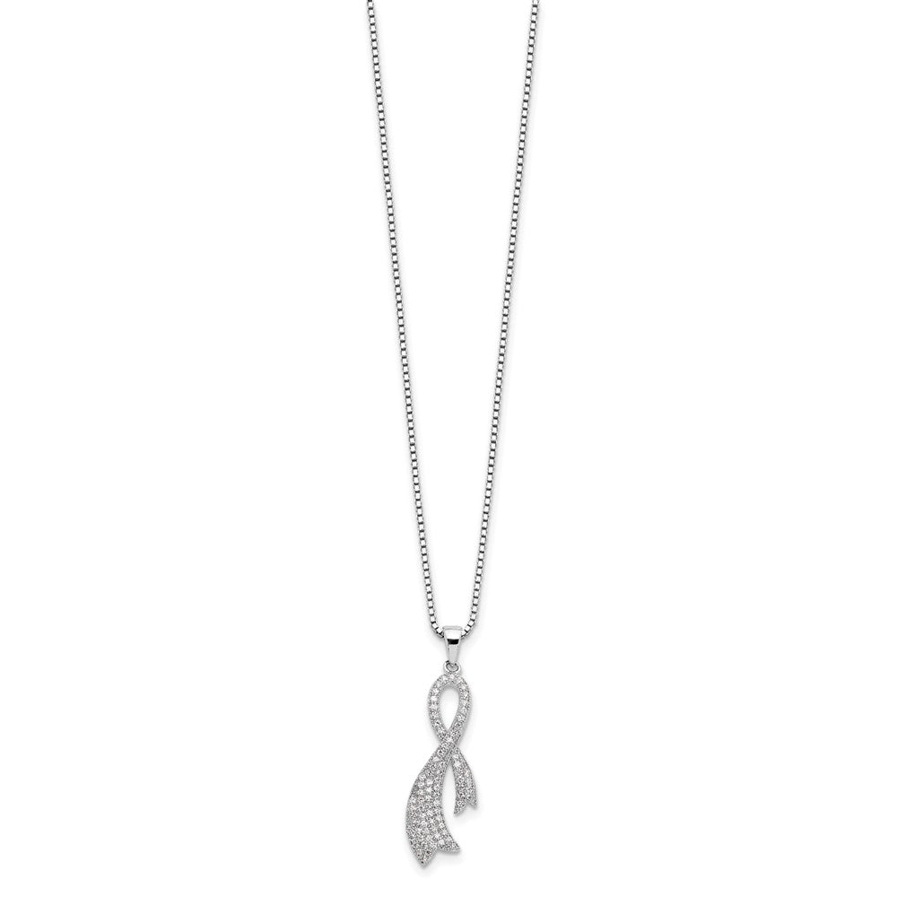 Brilliant Embers Sterling Silver Rhodium-plated 78 Stone Micro Pav CZ Ribbon Necklace with 2 Inch Extender
