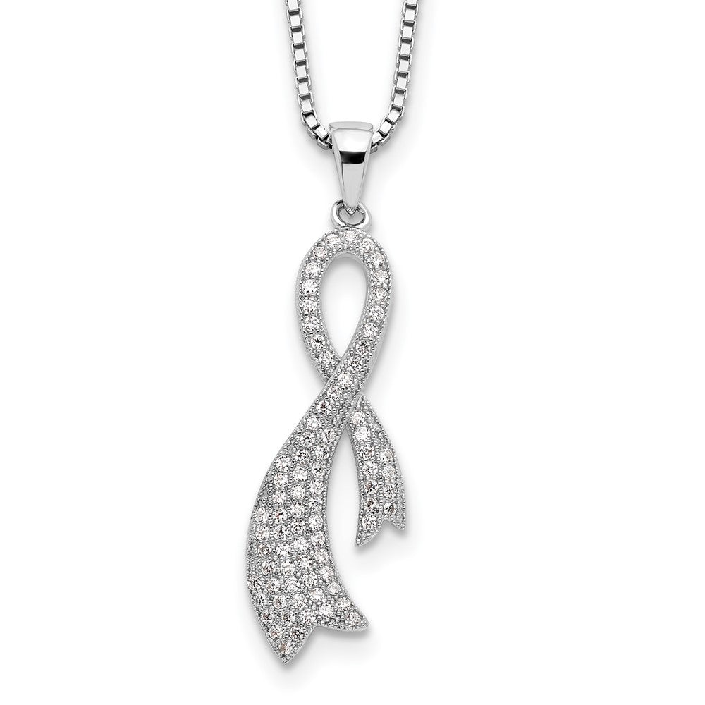 Brilliant Embers Sterling Silver Rhodium-plated 78 Stone Micro Pav CZ Ribbon Necklace with 2 Inch Extender