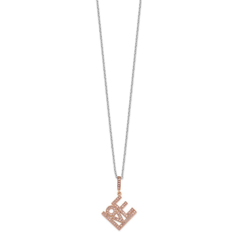 Brilliant Embers Sterling Silver Rose Gold-plated 68 Stone Micro Pav CZ LOVE Necklace with 2 Inch Extender