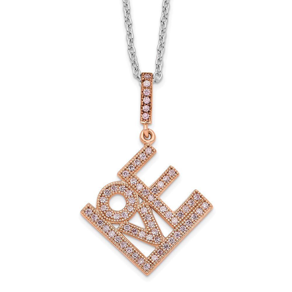 Brilliant Embers Sterling Silver Rose Gold-plated 68 Stone Micro PavÇ CZ LOVE Necklace with 2 Inch Extender