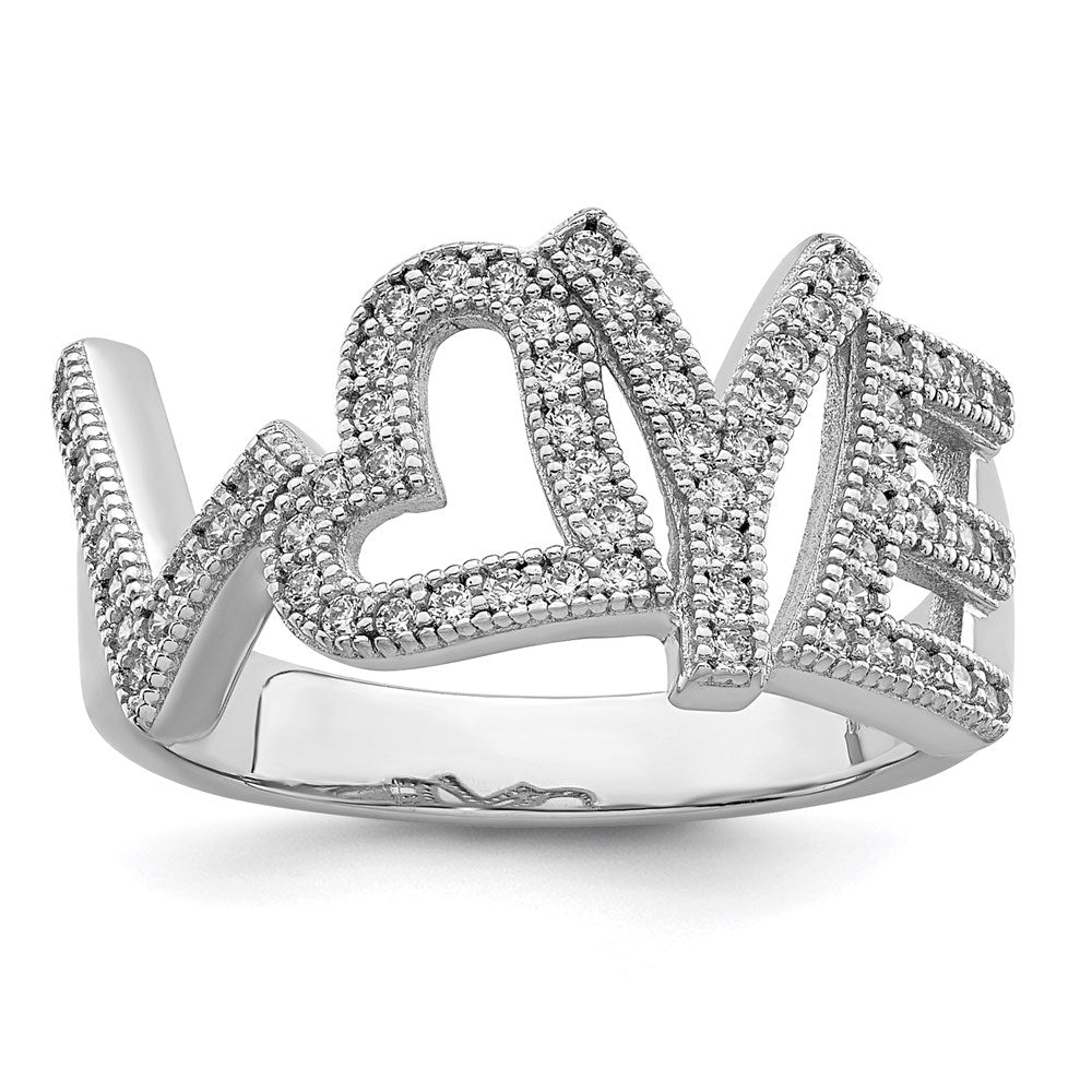 Brilliant Embers Sterling Silver Rhodium-plated 63 Stone Micro PavÂ CZ Polished Love Ring
