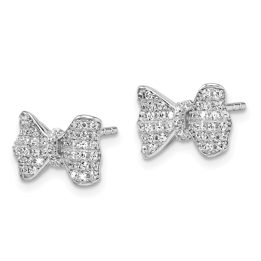 Brilliant Embers Sterling Silver Rhodium-plated 102 Stone Micro PavÂ CZ Bow Post Earrings