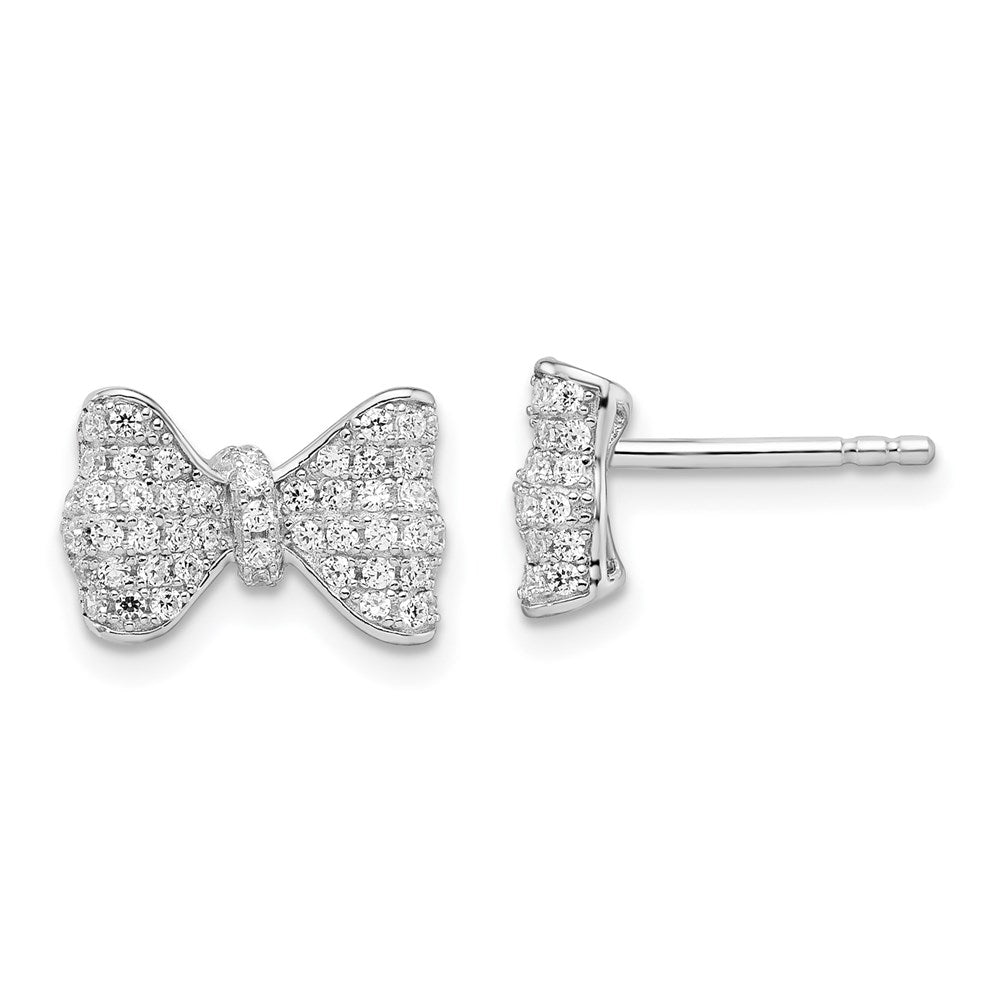 Brilliant Embers Sterling Silver Rhodium-plated 102 Stone Micro PavÂ CZ Bow Post Earrings