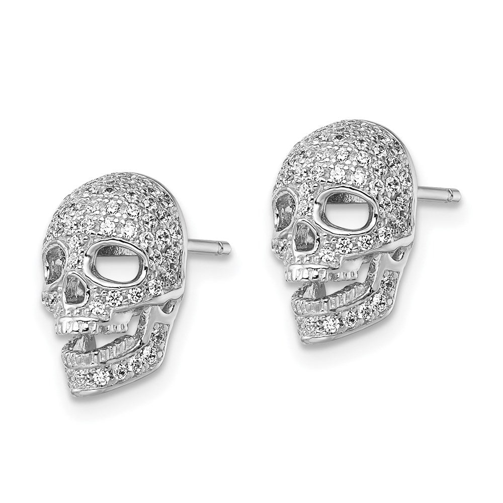 Brilliant Embers Sterling Silver Rhodium-plated 140 Stone Micro PavÂ CZ Polished Skull Post Earrings
