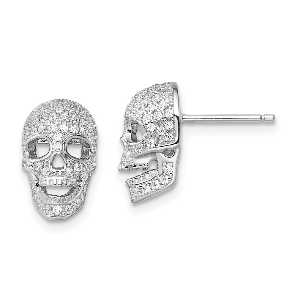 Brilliant Embers Sterling Silver Rhodium-plated 140 Stone Micro PavÂ CZ Polished Skull Post Earrings