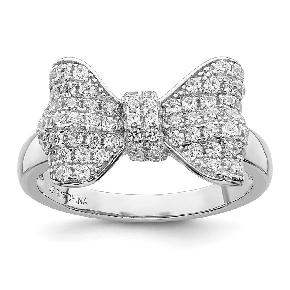 Brilliant Embers Sterling Silver Rhodium-plated 71 Stone Micro PavÂ CZ Bow Ring