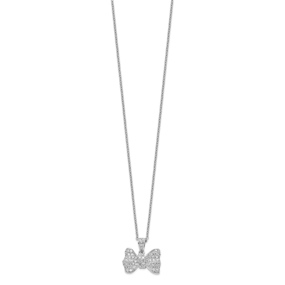 Brilliant Embers Sterling Silver Rhodium-plated 74 Stone Micro Pav CZ Bow Necklace with 2 Inch Extender