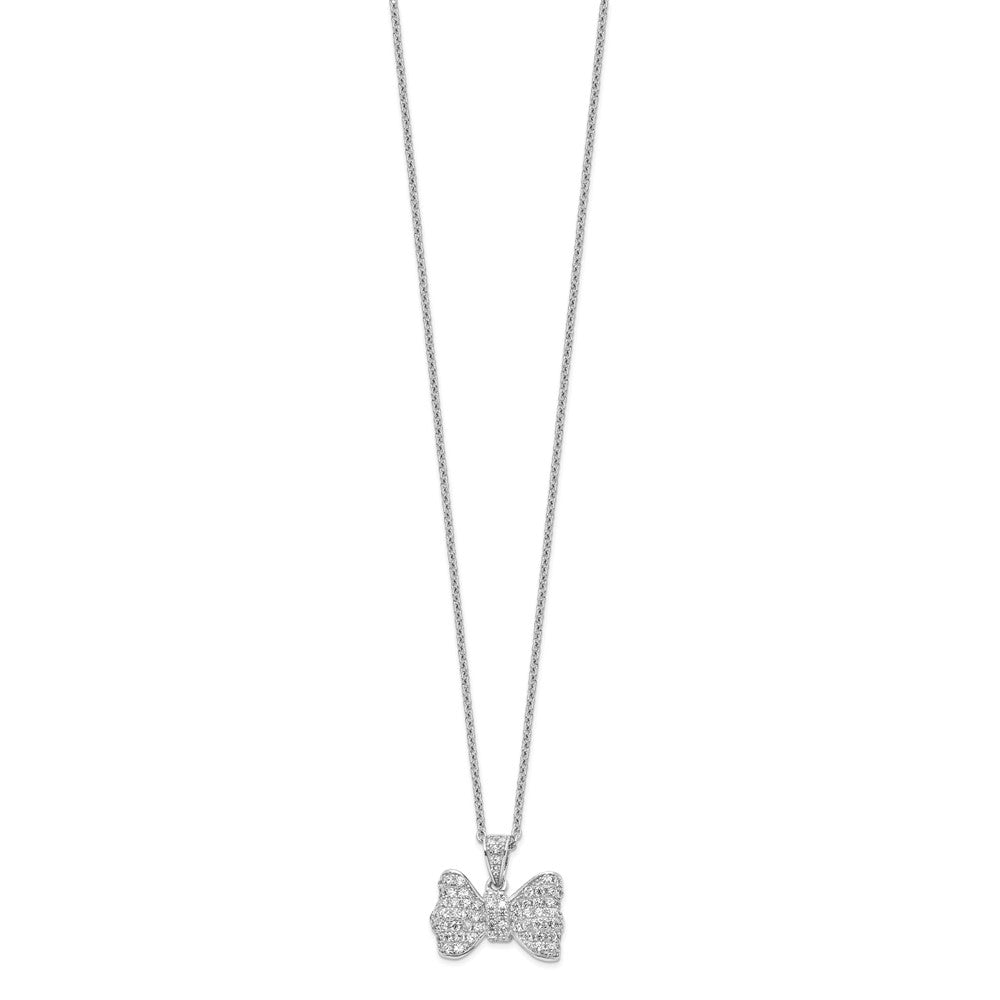 Brilliant Embers Sterling Silver Rhodium-plated 74 Stone Micro PavÇ CZ Bow Necklace with 2 Inch Extender