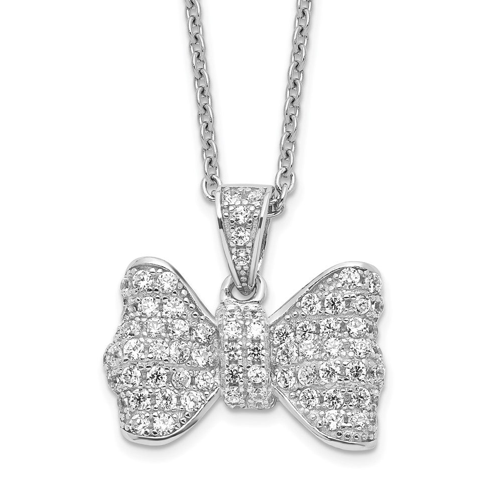 Brilliant Embers Sterling Silver Rhodium-plated 74 Stone Micro PavÇ CZ Bow Necklace with 2 Inch Extender