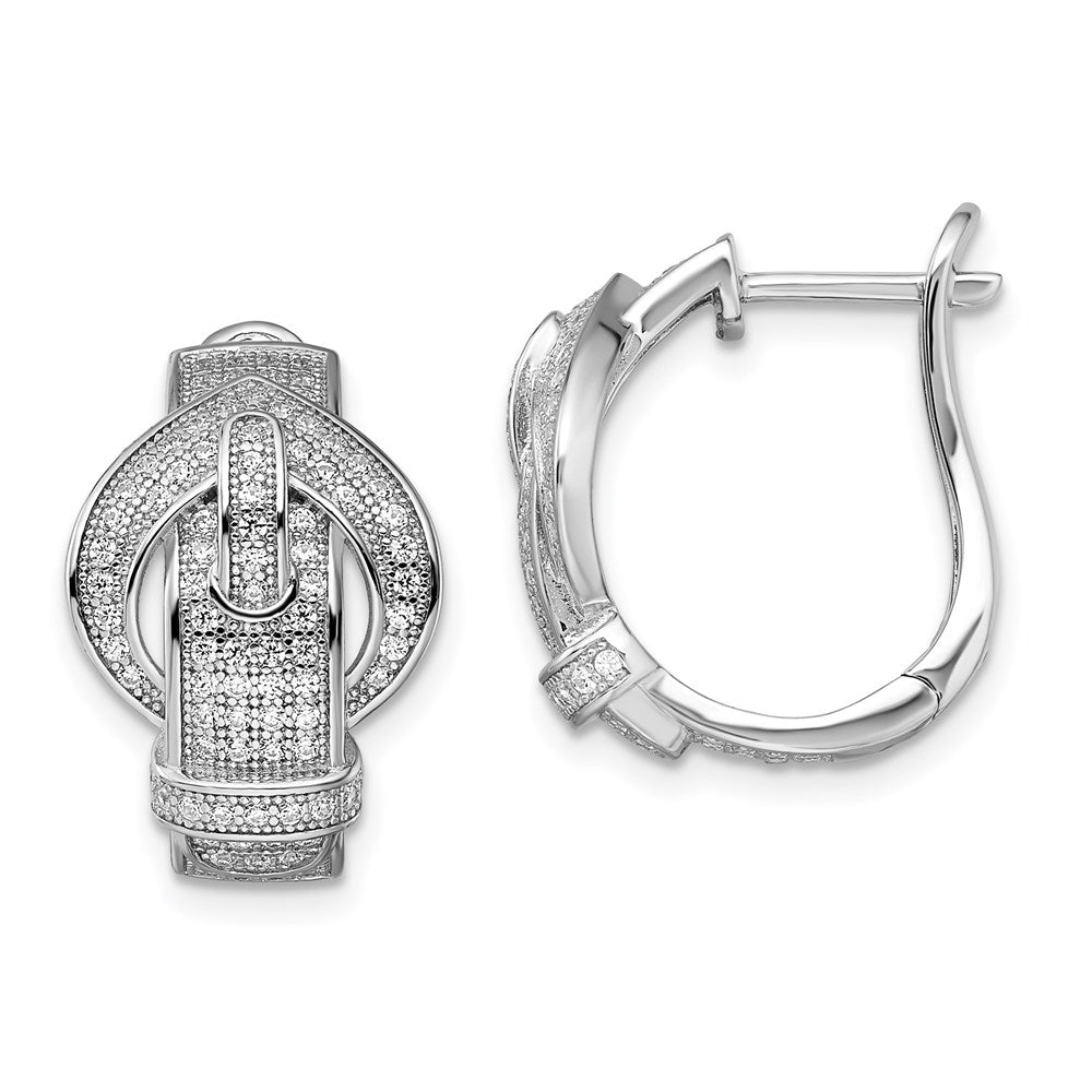Brilliant Embers Sterling Silver Rhodium-plated 202 Stone Micro PavÂ CZ Buckle Hinged Post Earrings