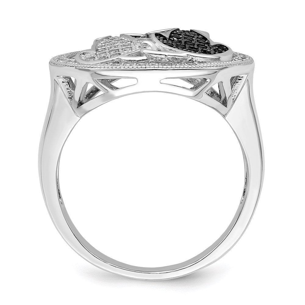 Brilliant Embers Sterling Silver Rhodium-plated 87 Stone Micro Pav Black and White CZ Polished Cat Ring