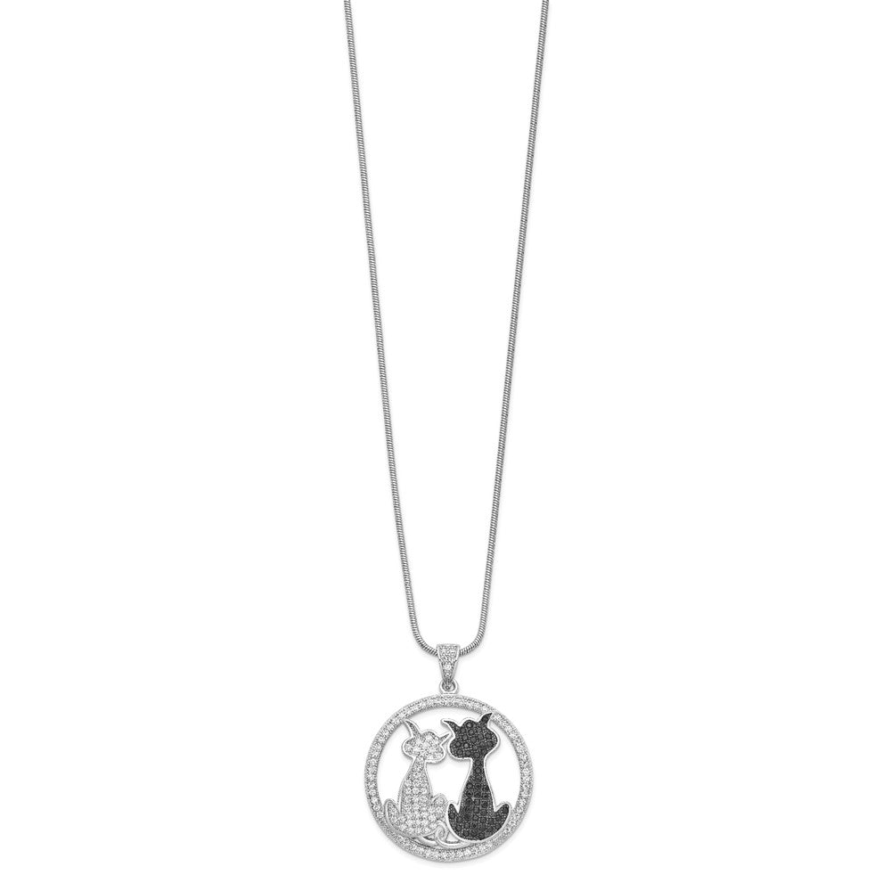 Brilliant Embers Sterling Silver Rhodium-plated 155 Stone 18 inch Micro Pav Black and White CZ Cat Necklace with 2 Inch Extender