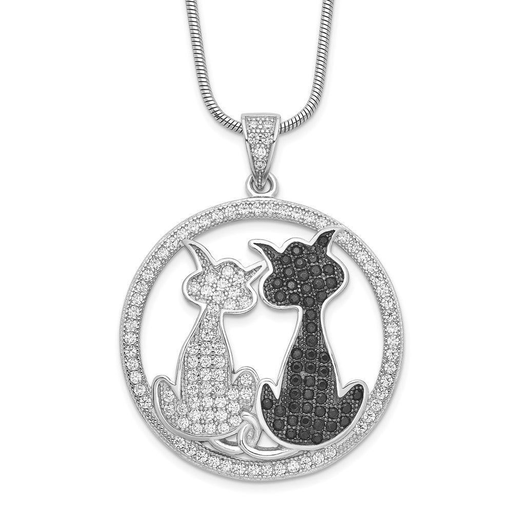 Brilliant Embers Sterling Silver Rhodium-plated 155 Stone 18 inch Micro Pav Black and White CZ Cat Necklace with 2 Inch Extender