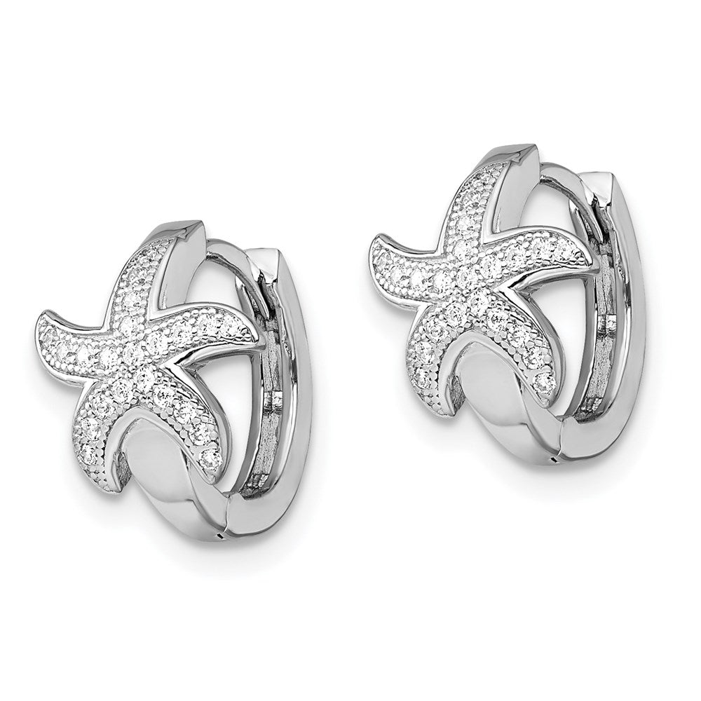 Brilliant Embers Sterling Silver Rhodium-plated 44 Stone Micro Pav CZ Starfish Hinged Hoop Earrings