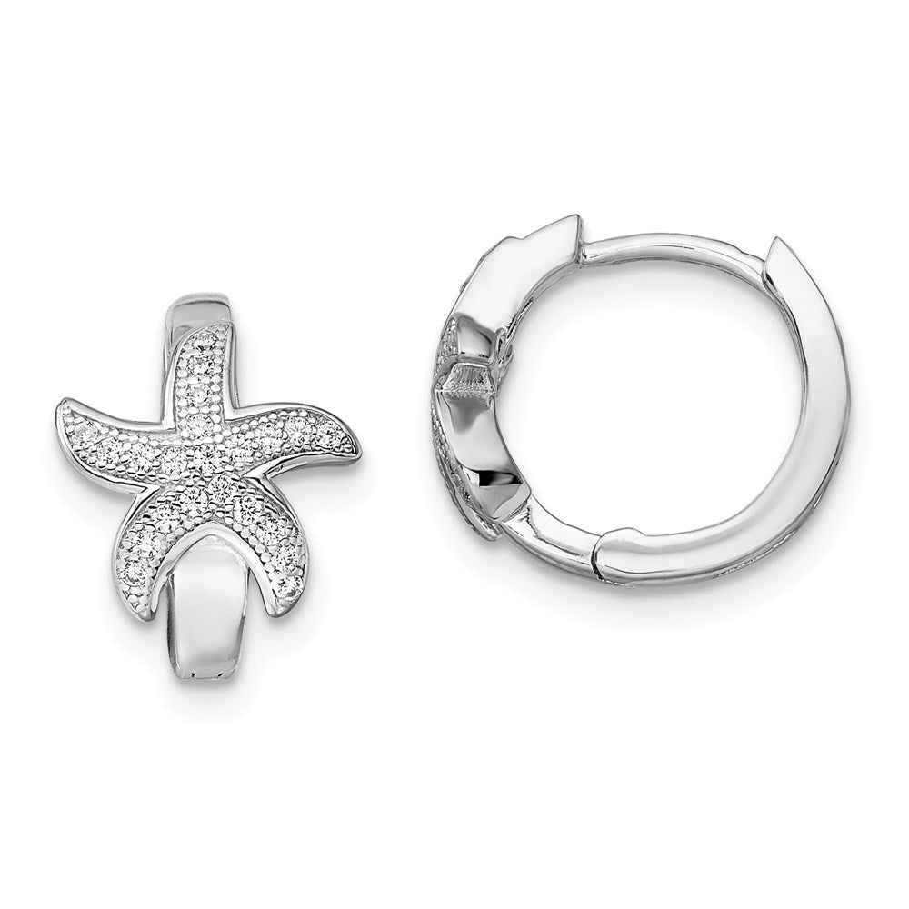 Brilliant Embers Sterling Silver Rhodium-plated 44 Stone Micro Pav¬Ç CZ Starfish Hinged Hoop Earrings