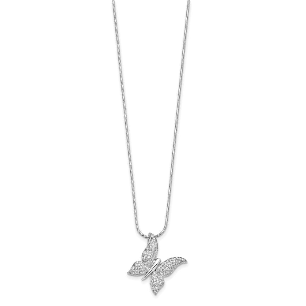 Brilliant Embers Sterling Silver Rhodium-plated 120 Stone Micro Pav√á CZ Polished Butterfly Necklace with 2 Inch Extender