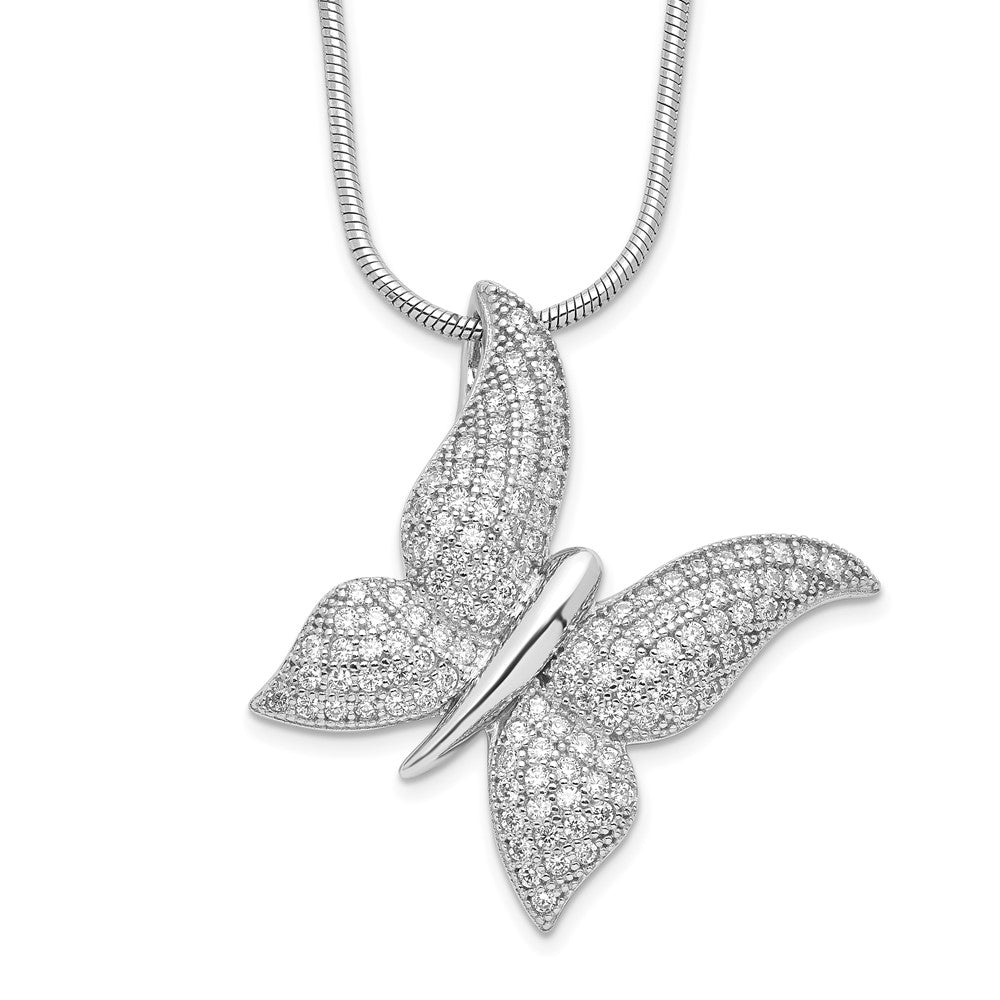 Brilliant Embers Sterling Silver Rhodium-plated 120 Stone Micro PavÇ CZ Polished Butterfly Necklace with 2 Inch Extender