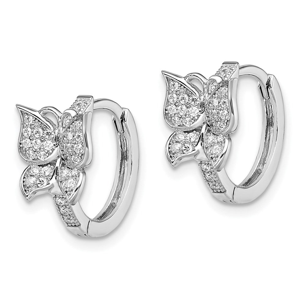 Brilliant Embers Sterling Silver Rhodium-plated 64 Stone Micro PavÂ CZ Butterfly Hinged Hoop Earrings
