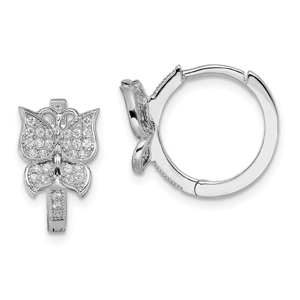 Brilliant Embers Sterling Silver Rhodium-plated 64 Stone Micro PavÂ CZ Butterfly Hinged Hoop Earrings